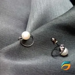 Earrings For Women Black Silver Plated Stud Earrings With Pearl.