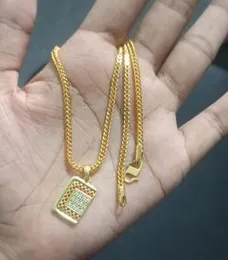 Gold plated BOX shaped pendent with chain