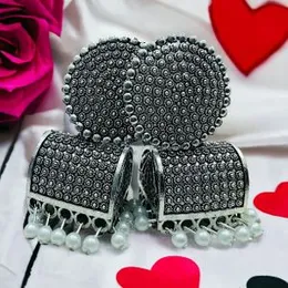 Black & Silver Jimikki Chandbali Jhumka Earrings – Traditional Indian Dangle Earrings for Women