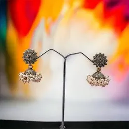 Dull Gold Small Cute Jimikki Earrings with White Pearl for Women and Girls