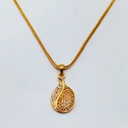 Gold Plated  Fox Chain With Vermeil Style Filigree Drop Pendant  For Women.