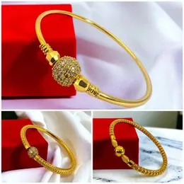 Gold Plated Rope Style Bangle with Plain & Stone Ball Design for Women & Girls