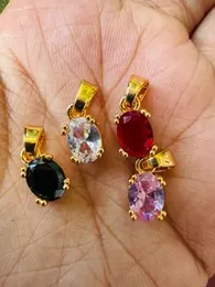 Gold Plated Oval Type Pendant with Red, Black, Pink & White Color Stones for Women