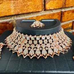Dull Gold Choker Necklace Set with Earrings & Nalal Theli – Gold Stone Jewelry for Women & Girls
