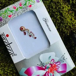ESH Red Color Flower Theme Long Pottu Forehead Kumkum Self-Adhesive Sticker Bindi Card for Women