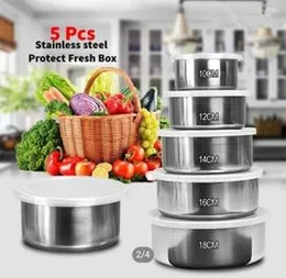 5 Pcs Multifunctional Stainless Steel Protect Fresh Box With Lid
