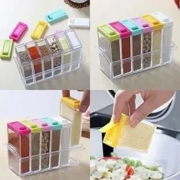 Creative 6 grid Plastic Seasoning box Stylish kitchen spice jar Simple Storage Box Transparent Storage Bottles Creative
