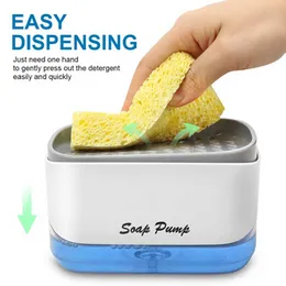Premium Quality 2 In 1 Manual Press Liquid Dish Wash Soap Pump Dispenser Sponge Caddy Holder For Kitchen