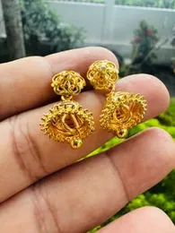 Gold Plated Small Jimikki Bell Drop Earrings with Flower Head & Beaded Design for Women and Girls