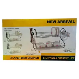 2 Tier Stainless Steel Dish Drying Rack â Kitchen Drainer with Cutlery & Cup Holder