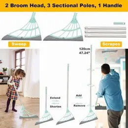 Multifunction Magic Broom, 2-in-1indoor Silicone Broom Sweeper, Glass Wiper, Floor Squeegee Adjustable Silicone Mop, for Wash Floor Clean Tools Window