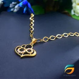 Gold Plated Guarantee 18/24 inch Machine Cut Link Chain with pendant Double heart Necklace for ladies.