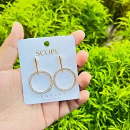 Light Gold Cute Round Drop Earrings with White Stone – Lightweight Design