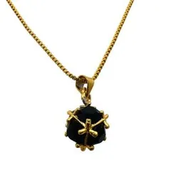 ESH Gold Plated Guaranteed 1MM New Trend Stylish Box Chain 18/24 Inch with Football Black Stone Pendant