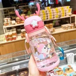 600ml Antler Creative Cartoon Baby Feeding Cups Portable Kids Sippy Cup Leakproof Water Bottles Children's Drinkware