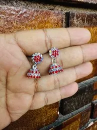 silver color small cute jimiky drop earring with multi and red, green, blue, maroon stone for women and girl