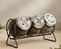 YOHOME Glass Spice Bottle Set with Rack