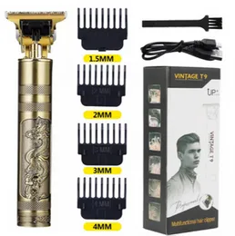 Vintage T9 Professional Cordless Hair Clipper Trimmer Rechargeable USB Beard Trimmer Electric Haircut Grooming Tool T-Blade Zero Gapped