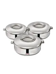 Best Silver Stainless Steel Hot Pot Casserole 3 pcs Set 1000,1500,2500ml
