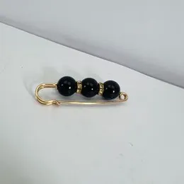 ESH Gold Plated Light Blue & Black Pearl Safety Brooch Pin – Anti-Exposure Neckline Fashion Accessory for Women