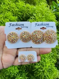 Gold Color Round Type Full Multi-Stone Stud Earrings for Women & Girls