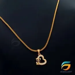 Gold Plated Chain With Pendant 18/24 inch 02MM Fox Chain with Butterfly Heart Pendant Necklace for Ladies & Girl.