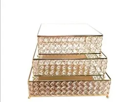 Allgala 3Pcs Crystal Gold Rectangle Cake Stand Set