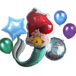5 Pcs Foil Ballons Mermaid Birthday Party Decoratings