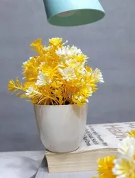 Litleo Set of 4 Great for Home Mini Multi Bright Color Bonsai Artificial Flowers Plants (Yellow)
