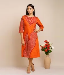 Orange with Red and White Premium Batik SV 09