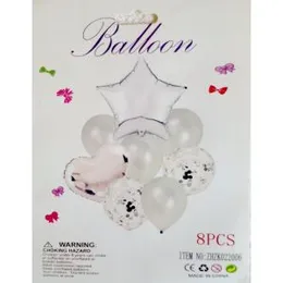 8 Pcs Foil Balloon Set with Confetti, Heart & Star Balloons - 10 Colors Happy Birthday Party Balloons, Wedding Decorations