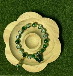 Elegant Dark Green Double Shaded Glass Beads Bracelet 16cm with Cute Charms Women's Fashion Jewelry Gift