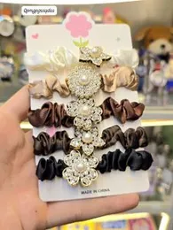 Pearl and Rhinestone Flower Hair Ties Premium batch wool (1Pcs)