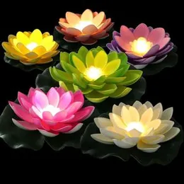 Artificial Water Lily Floating Flower Pond Ornament Wedding Home Garden Lotus Flower Light Candle