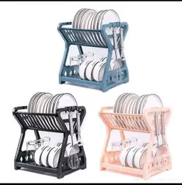 Kitchen Drying Rack,2-Tier Space-Saving Dish Rack | Dish Drainer with Removable Drip Tray for Dishes, Spoons, Forks