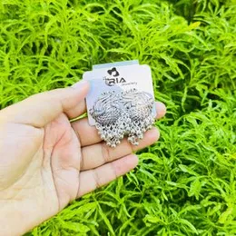 Dull Gold & Silver Color Peacock Design Tassel Drop Earrings with Gold Beads for Women and Girls