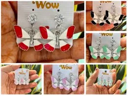 New Fashion Fancy Small Butterfly Double Color Drop Earrings for Women and Girls