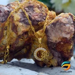 Gold Plated Guaranteed 18/24 inch Karali / Disco Chain with Round Pendant With Leaf Necklace for Ladies-60cm