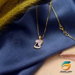 Gold Plated Guaranteed 18/24 inch 01mm Box Chain with Double Heart Pendant With White Stone Necklace for Ladies-60cm