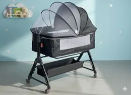 Baby Bassinets, Bedside Crib for Baby with Storage Basket Wheels and Mosquito Nets, Adjustable Heights, Perfect Bedside Sleeper for Newborns | AT 108