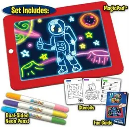Standard Kids Learning Magic Sketch Drawing Pad Light Up LED Glow Board Draw, Sketch, Art, Write, Learning Tablet Includes 3 Dual Side Markets, 30 Ste
