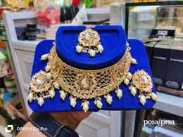 Designer Gold-Plated Pearl Choker Set â Bridal Necklace, Earrings & Maang Tikka