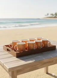 Set of 6 Ceramic Mugs â Orange & Cream Splash Design