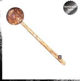 Oil spoon  coconut wood handle spoon  coconut shell solpoon.