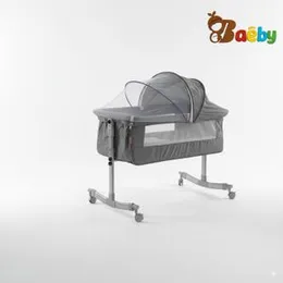 Newborn Portable Bassinet on Wheels for Baby 3 in 1 Bedside Sleeper Rocking Crib Playard with Breathable Mesh Cover Detachable Mosquito Net