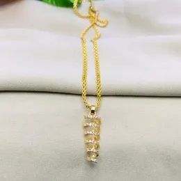 Gold Plated 2.8mm Bismark Chain With Crystal Pendant With Stone For Women-24 inch