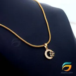 Gold Plated Chain With Pendant 18/24 inch 02MM Fox Chain with Round Pendant Necklace for Ladies & Girl.