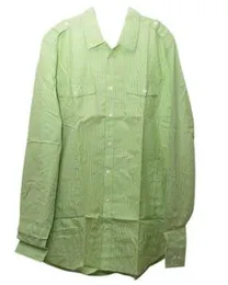 Menâs Long Sleeve Green Striped Woven Shirt
