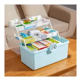 Medicine Box, 3 Levels, First Aid Box, Portable Folding Storage Organiser Box, Lockable Medicine Cabinet, Plastic Medicine Box (Blue, 34x19x21.5 cm)