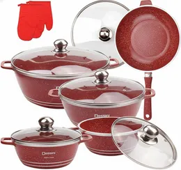 10-Piece Colorful Pressed Hard Anodized Aluminum Kitchen Cookware Set Modern Design Long-Lasting Non-Stick Pots and Pans